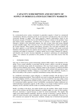 Capacity subscription and security of supply in deregulated