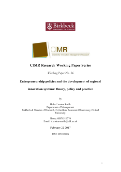 Entrepreneurship policies and regional innovation systems