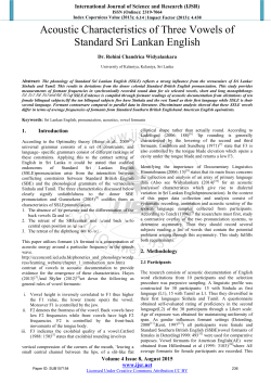Acoustic Characteristics of Three Vowels of Standard Sri Lankan