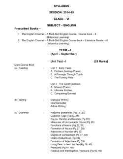 SYLLABUS SESSION: 2014-15 CLASS &ndash; VI SUBJECT &ndash; ENGLISH