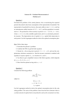 Sciences Po &ndash; Graduate Macroeconomics 2 Problem set 1 Question