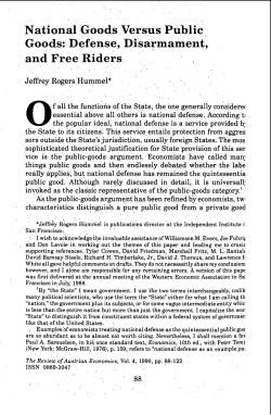 National Goods Versus Public Goods: Defense