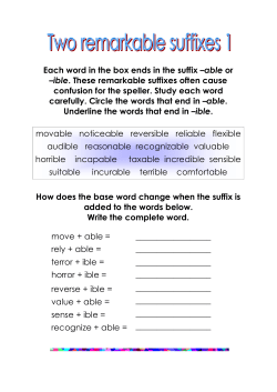 Each word in the box ends in the suffix &ndash;able or