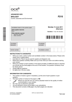 Unit F215 - Control, genomes and environment