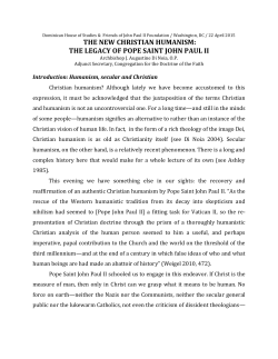 the new christian humanism: the legacy of pope saint john paul ii