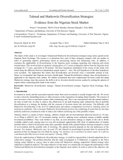 Talmud and Markowitz Diversification Strategies