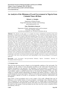An Analysis of the Dilemma of Local Government in Nigeria from