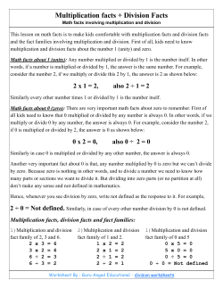 Multiplication facts, division facts and fact families