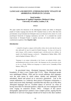 Language and Identity: Ethnolinguistic Vitality of Aboriginal Peoples