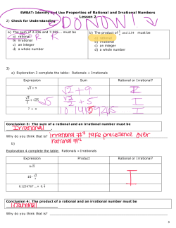SWBAT: Identify and Use ​Properties of Rational and Irrational