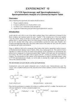 EXPERIMENT 12 UV/VIS Spectroscopy and Spectrophotometry: