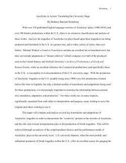 Aeschylus in Action: Translating the University Stage By Bethany