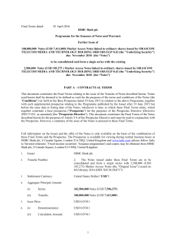 Further Issue of 100,000,000 Notes (USD 7,411,000) Market Access