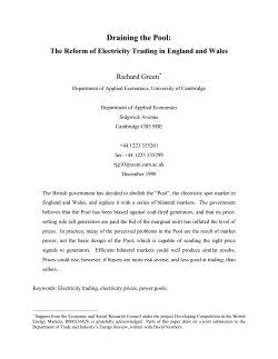 Draining the Pool: The Reform of Electricity and Trading in England
