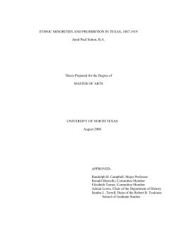 Ethnic Minorities and Prohibition in Texas, 1887 to 1919