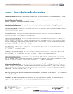 Lesson 1: Generating Equivalent Expressions