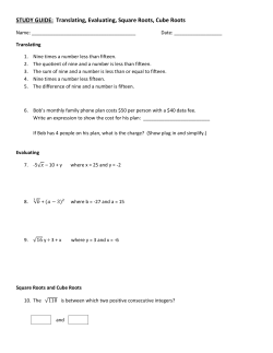 STUDY GUIDE: Translating, Evaluating, Square Roots, Cube Roots