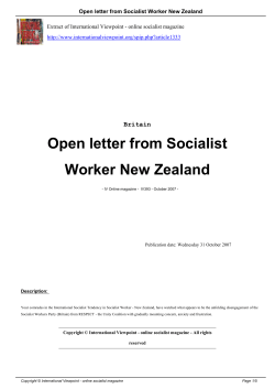 Open letter from Socialist Worker New Zealand