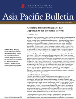 Accepting Immigrants: Japan`s Last Opportunity - East