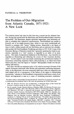 The Problem of Out-Migration from Atlantic Canada, 1871