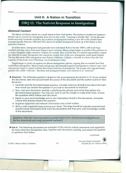Unit 6: A Nation in Transition DBQ 12: The Nativist Response to