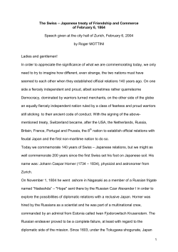 The Swiss &ndash; Japanese treaty of Friendship and