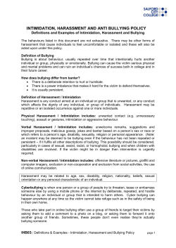 intimidation, harassment and anti bullying policy