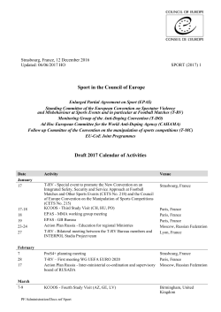 Sport in the Council of Europe Draft 2017 Calendar of Activities