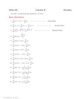Math 185 Calculus II Formulas Basic Derivatives