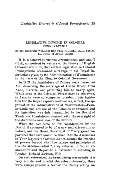 Legislative Divorce in Colonial Pennsylvania 175 It is a somewhat