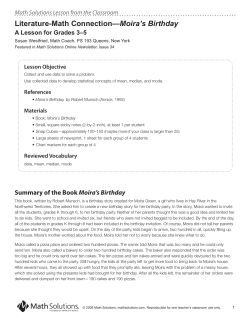 Literature-Math Connection&mdash;Moira`s Birthday