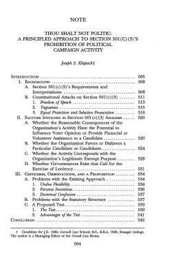 THOU SHALT NOT POLITIC: A PRINCIPLED APPROACH TO