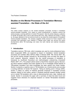 Studies on the Mental Processes in Translation Memory - trans-kom