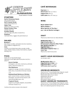 Bottle Shop Food Menu