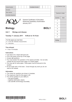 A-level Biology Question Paper Unit 01 - Biology and disease