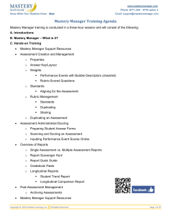 Mastery Manager Training Agenda