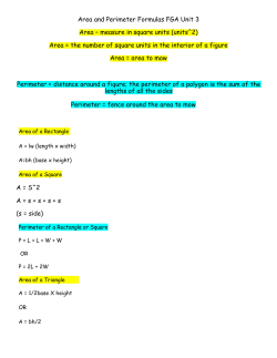 Area and Perimeter Formulas FGA Unit 3 Area &ndash; measure in square