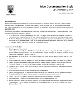 MLA Documentation Style - University of British Columbia