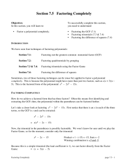 Sec 7.5 Factoring Completely