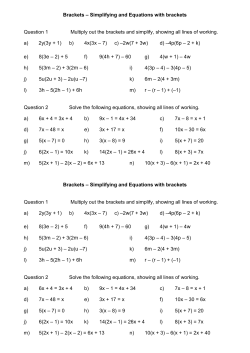 Brackets &ndash; Simplifying and Equations with brackets Question 1