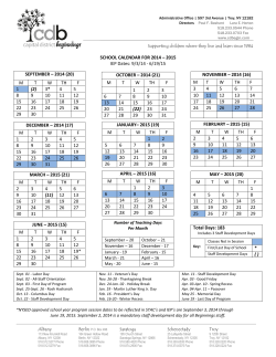SCHOOL CALENDAR FOR 2014 &ndash; 2015 IEP Dates: 9/3/14