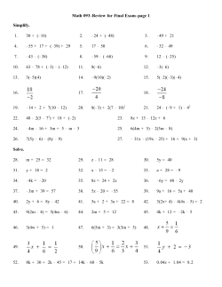 Math 093&ndash;Review for Final Exam&ndash;page 1 Simplify. 1. 30 + (!16) 2