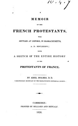 A memoir of the French Protestants, who settled at Oxford, in