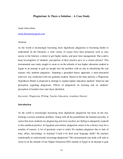 Plagiarism: Is There a Solution &ndash; A Case Study