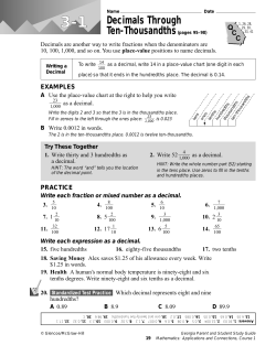 3-1 Decimals Through Ten-Thousandths(pages 95&ndash;98)