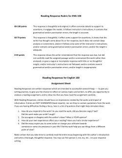 Reading Response Rubric for ENG 100 Reading Responses for