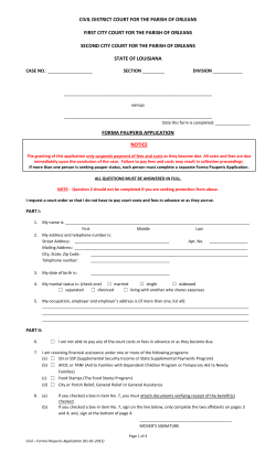 In Forma Pauperis Application - Orleans Parish Civil District Court