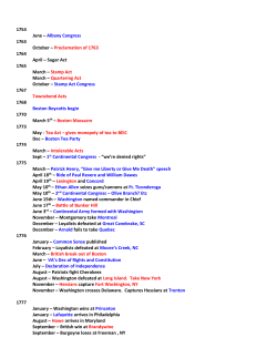 1754 June &ndash; Albany Congress 1763 October &ndash; Proclamation of 1763