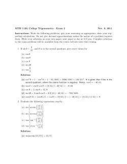 MTH 1120 &ndash; Exam 2 w Solutions (2011) &ndash; College