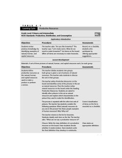 Table 4.3a: Learning Cycle: Productive Resources